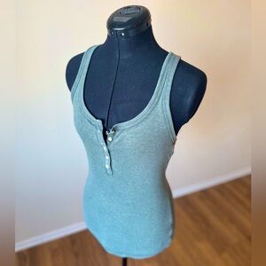 Green Aerie Henley Ribbed Knit Tank Top